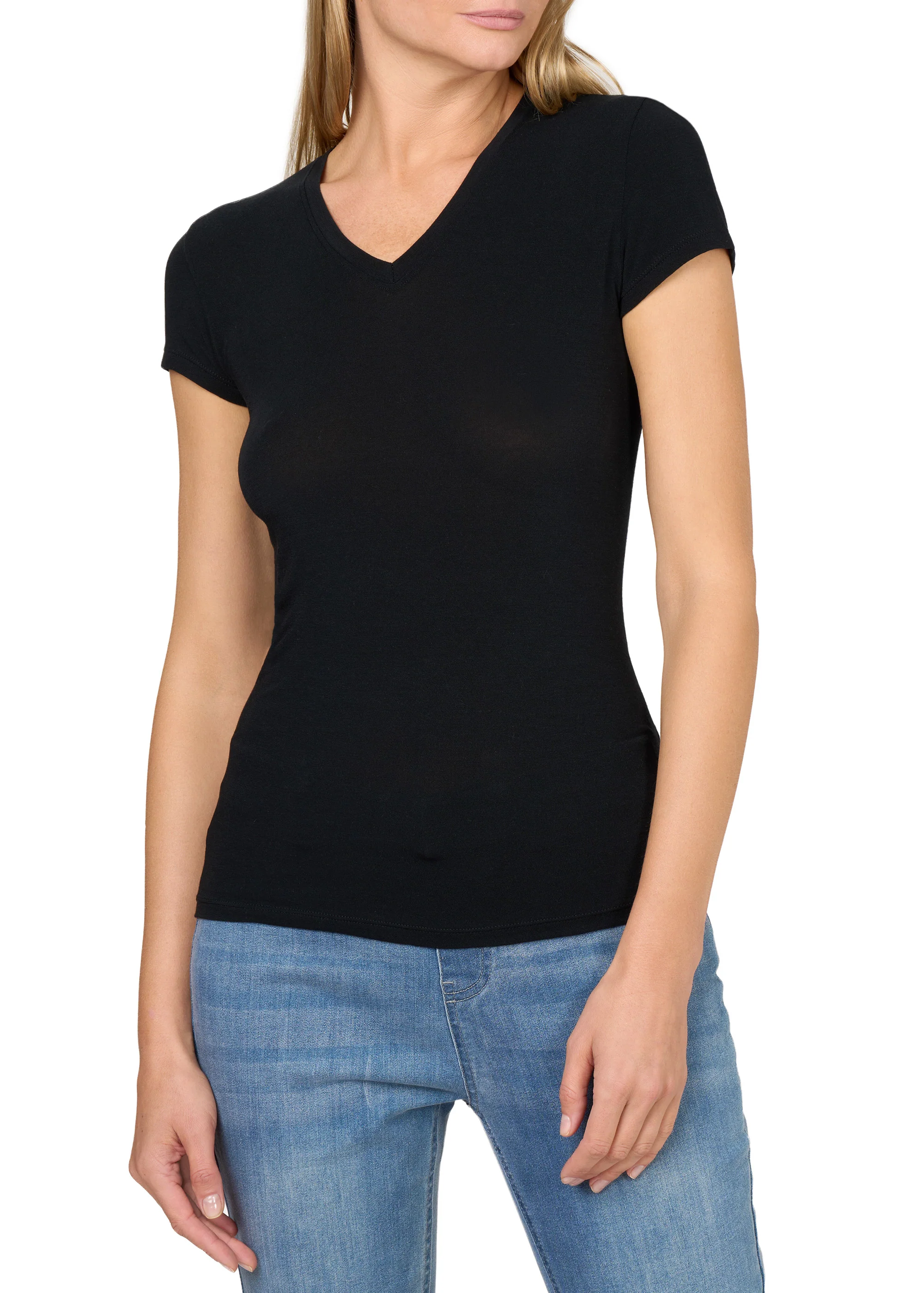 MAGLIA MANICA CORTA CON SETA SCOLLO A V - Image 3