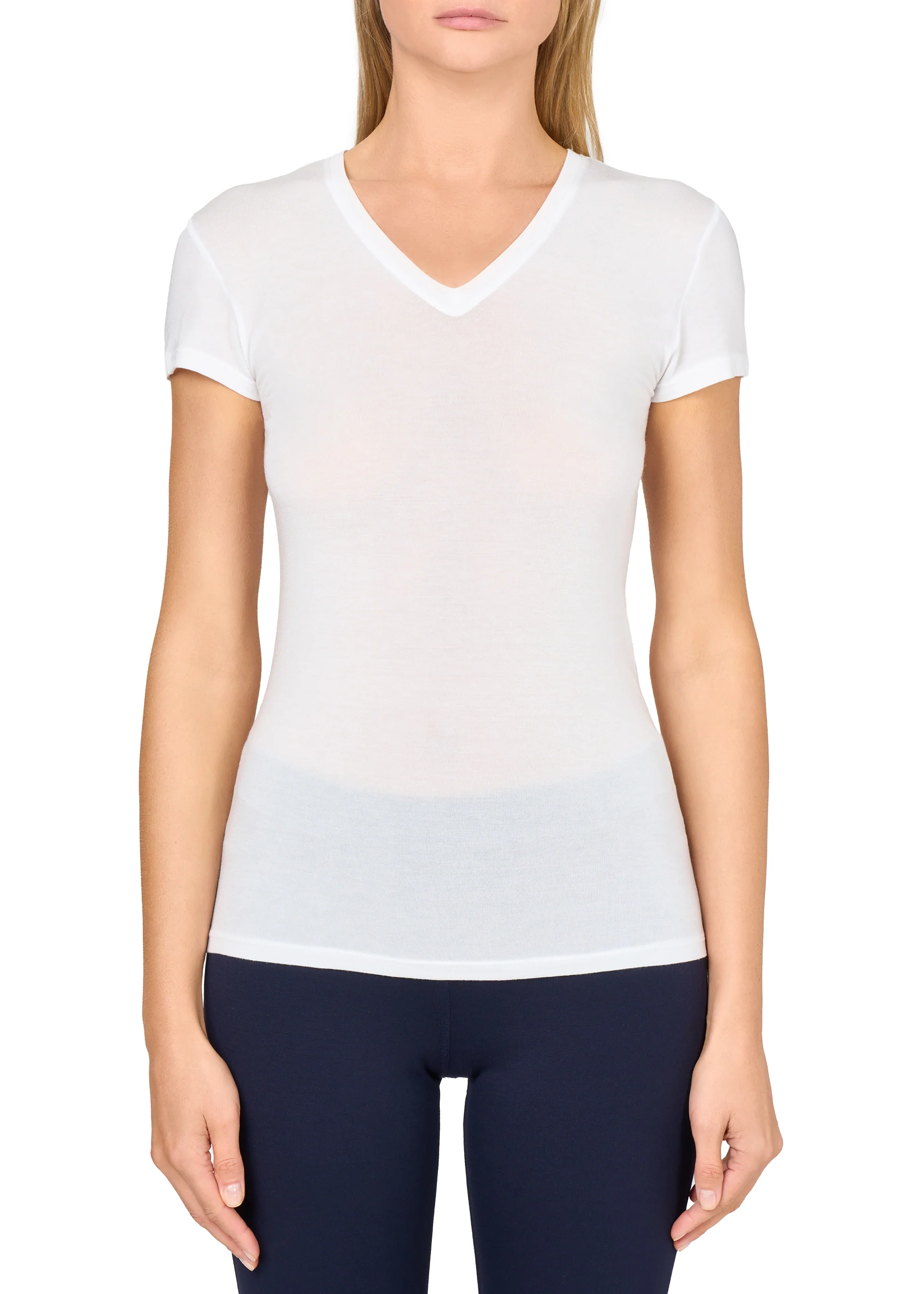 MAGLIA MANICA CORTA CON SETA SCOLLO A V - Image 4